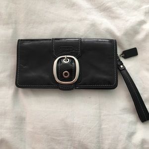 Coach black patent leather clutch